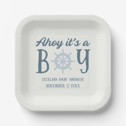 Ahoy男の子の赤ん航海のだシャワー ペーパープレート (正面)