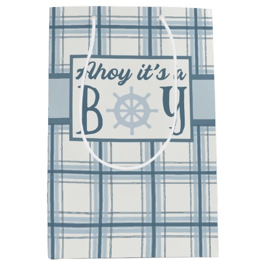 Ahoy男の子の赤ん航海のだシャワー ミディアムペーパーバッグ (正面)