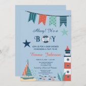 Ahoy男の子の赤ん航海のだシャワー 招待状 (正面/裏面)