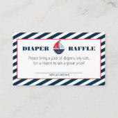 Ahoy航海のな濃紺のストライプの男の子のおむつのラッフル エンクロージャーカード (正面)