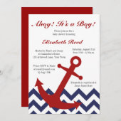 Ahoy! それは男の子です! 航海のなテーマのベビーシャワー 招待状 (正面/裏面)