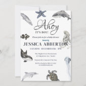Ahoy、それは男の子の水の色の赤ちゃんシャワー 招待状 (正面)