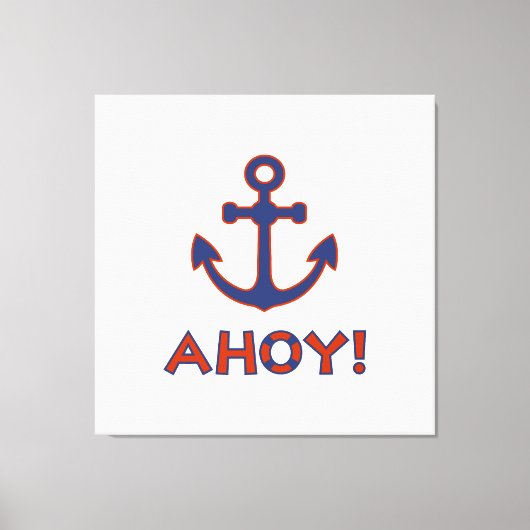 AHOY! ブイとアンカー デザイン 赤+青 キャンバスプリント (正面)