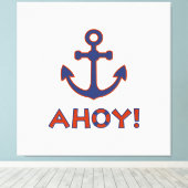AHOY! ブイとアンカー デザイン 赤+青 キャンバスプリント (インサイチュ (ウッドフロア))