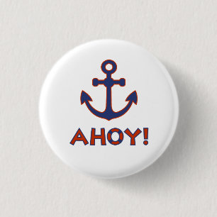 AHOY! ブイとアンカー デザイン 赤+青 缶バッジ