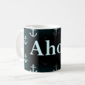 Ahoy! 濃紺いかりパターンデザイン コーヒーマグカップ (正面左)