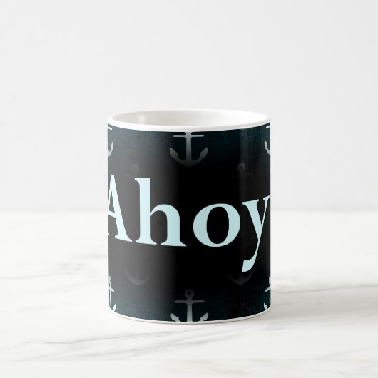 Ahoy! 濃紺いかりパターンデザイン コーヒーマグカップ (中央)