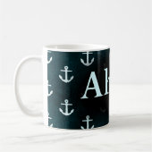 Ahoy! 濃紺いかりパターンデザイン コーヒーマグカップ (左)