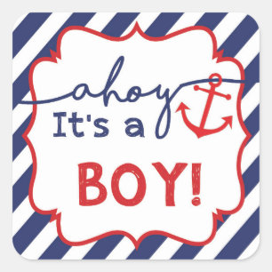 Ahoy Boy 航海の Baby Showerありがとうステッカー スクエアシール