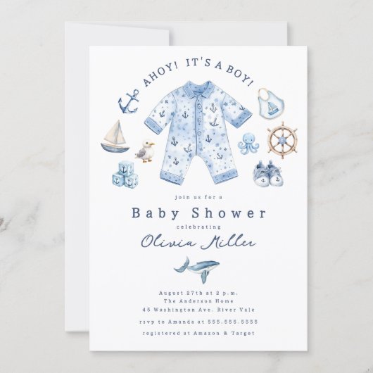 Ahoy It’s a Boy Baby Shower Invitation 招待状 (正面)
