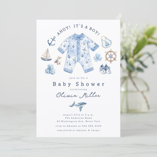 Ahoy It’s a Boy Baby Shower Invitation 招待状 (スタンド正面)