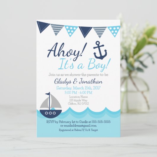 Ahoy! It’s a Boy Nautical Sailor Baby Shower Invit 招待状 (スタンド正面)