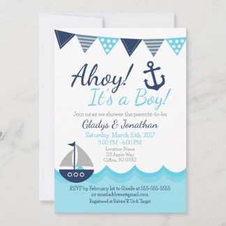 Ahoy! It’s a Boy Nautical Sailor Baby Shower Invit 招待状
