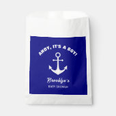 Ahoy Its A Boyトレンディーベイビーシャワーネイビーブルーホワイト フェイバーバッグ (正面)