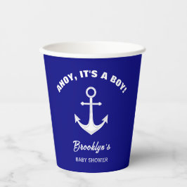 Ahoy Its A Boyトレンディーベイビーシャワーネイビーブルーホワイト 紙コップ