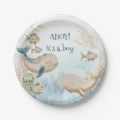 Ahoy its a Boy海ライフWhale Baby Shower ペーパープレート (正面)