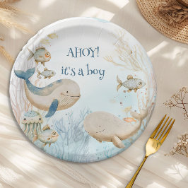 Ahoy its a Boy海ライフWhale Baby Shower ペーパープレート