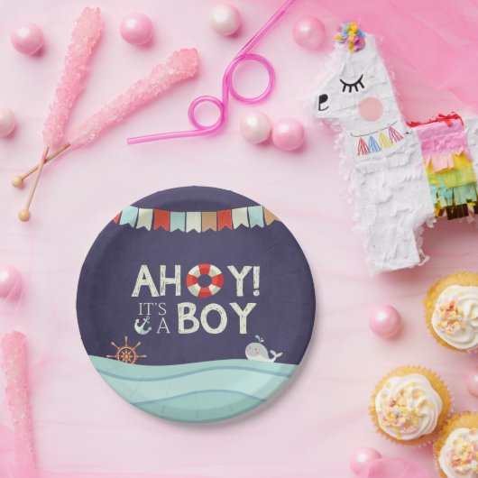 Ahoy It's a Boy紙プレートシャワー海 航海の ペーパープレート (パーティー)