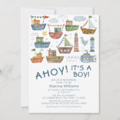 Ahoy Its A Boy ナウティカルベイビーシャワー 招待状 (正面)