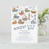 Ahoy Its A Boy ナウティカルベイビーシャワー 招待状 (スタンド正面)