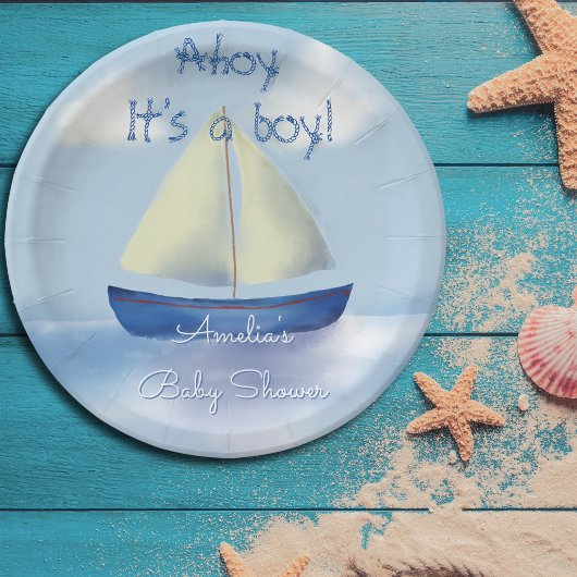 Ahoy it's a boy! ブルー ベビーシャワー ペーパープレート