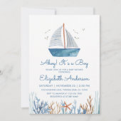Ahoy It's a Boy 帆船 ナウティカルベイビーシャワー 招待状 (正面)
