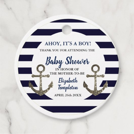 Ahoy It's a Boy 航海のいかりBlue Baby Shower フェイバータグ (正面)
