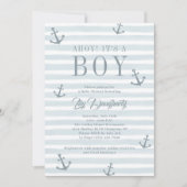 Ahoy It's a Boy 航海のいかりBlue Baby Shower 招待状 (正面)