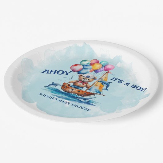 Ahoy Its A Boy 航海のテーマベビーシャワー ペーパープレート (アングル)