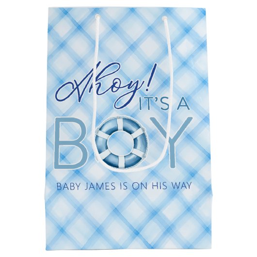 Ahoy It's a Boy 航海の Baby Shower抱き枕 ミディアムペーパーバッグ (裏面)