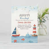 Ahoy It's a Boy 航海の Baby Shower招待状 招待状 (スタンド正面)