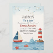 Ahoy It's a Boy 航海の Baby Shower招待状 招待状 (正面/裏面)