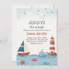 Ahoy It's a Boy 航海の Baby Shower招待状 招待状