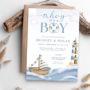 Ahoy It's a Boy 航海の Baby Shower招待状 招待状