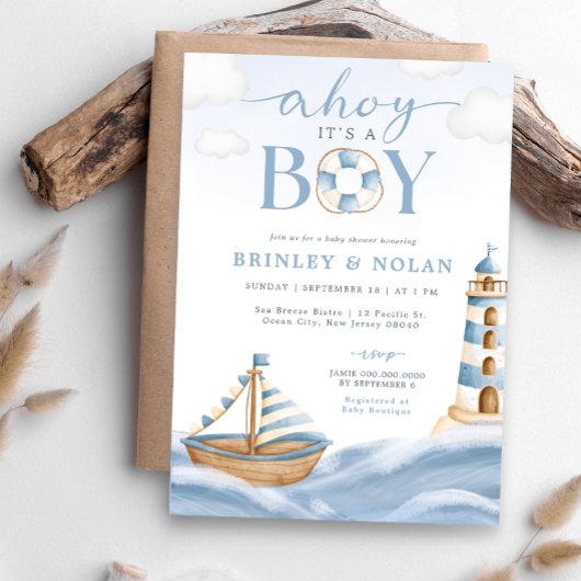 Ahoy It's a Boy 航海の Baby Shower招待状 招待状