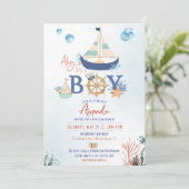 Ahoy It's a Boy 航海の Baby Shower招待状 招待状 (スタンド正面)