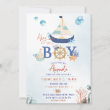 Ahoy It's a Boy 航海の Baby Shower招待状