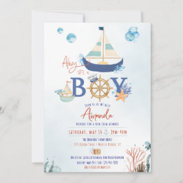 Ahoy It's a Boy 航海の Baby Shower招待状 招待状