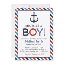 Ahoy It's a Boy 航海の Baby Shower招待状