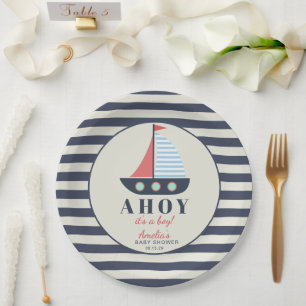 Ahoy It's a Boy 航海の Baby Shower紙プレート ペーパープレート