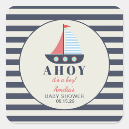 Ahoy It's a Boy 航海の Baby Shower スクエアシール