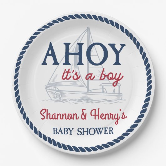 Ahoy It's a Boy 航海の Baby Shower ペーパープレート (正面)