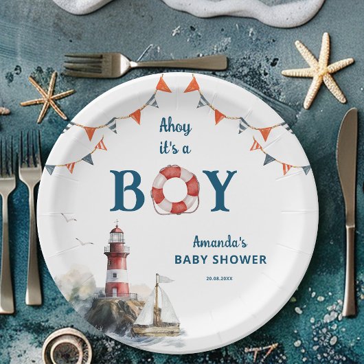 Ahoy It's a Boy 航海の Baby Shower ペーパープレート