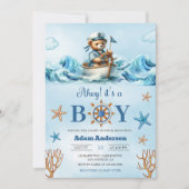 Ahoy It's a Boy 航海の Baby Shower - モダン 招待状 (正面)