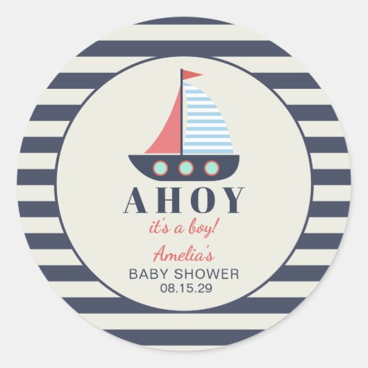 Ahoy It's a Boy 航海の Baby Shower ラウンドシール (正面)