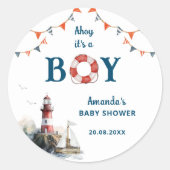 Ahoy It's a Boy 航海の Baby Shower ラウンドシール (正面)
