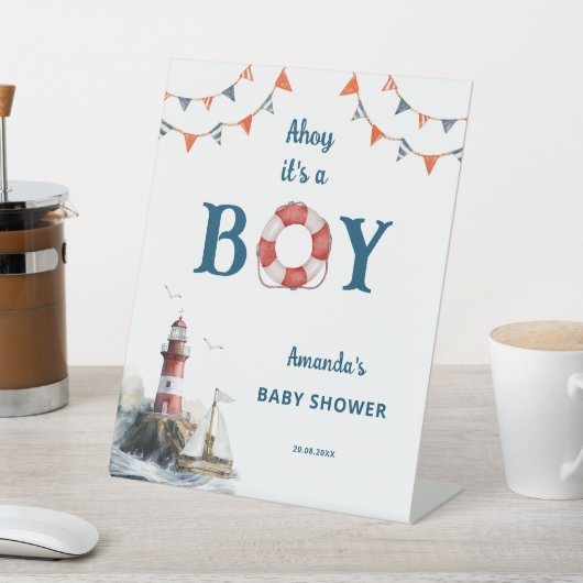 Ahoy It's a Boy 航海の Baby Shower 台座サイン (インサイチュ)