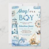 Ahoy It's a Boy 航海の Baby Shower 招待状 (正面)