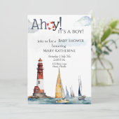 Ahoy It's A boy 航海の baby shower 招待状 (スタンド正面)