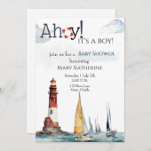 Ahoy It's A boy 航海の baby shower 招待状 (正面/裏面)